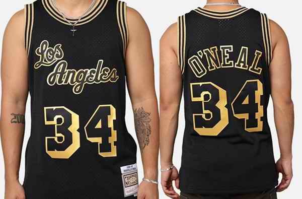 Men's Los Angeles Lakers #34 Shaquille O'Neal ' Black 96-97 Swingman Stitched Basketball Jersey