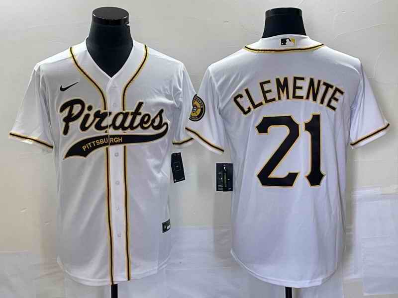 Men's Pittsburgh Pirates #21 Roberto Clemente White Cool Base Stitched Baseball Jersey