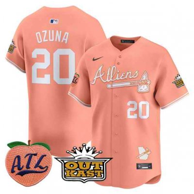 Men's Atlanta Braves #20 Marcell Ozuna Peach 2024 Atliens & Peach With Outkast Patch Vapor Limited Stitched Baseball Jersey