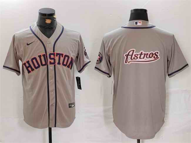 Men's Houston Astros Gray Team Big Logo With Patch Cool Base Stitched Baseball Jersey