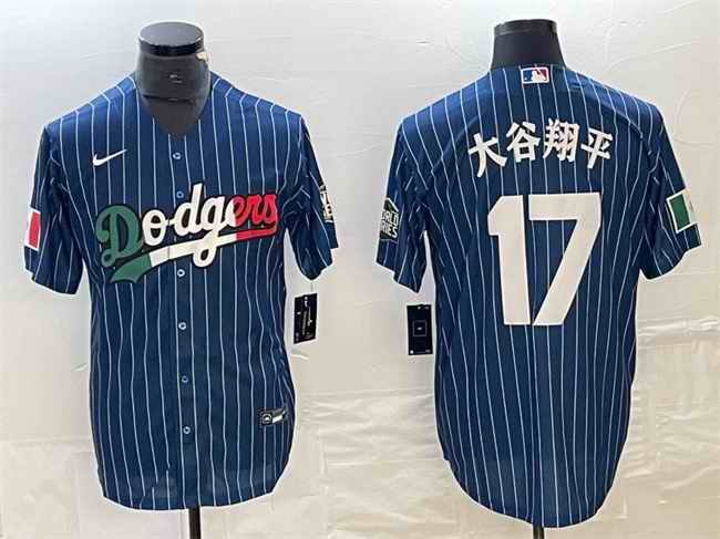 Men's Los Angeles Dodgers #17 ''?? Navy Cool Base With Patch Stitched Baseball Jersey