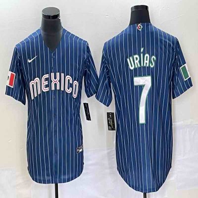 Men's Mexico Baseball #7 Julio Ur'as 2023 Navy World Baseball Classic Stitched Jersey