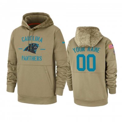 Men's Carolina Panthers Customized Tan 2019 Salute To Service Sideline Therma Pullover Hoodie