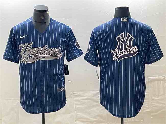 Men's New York Yankees Navy Team Big Logo Cool Base Stitched Baseball Jersey