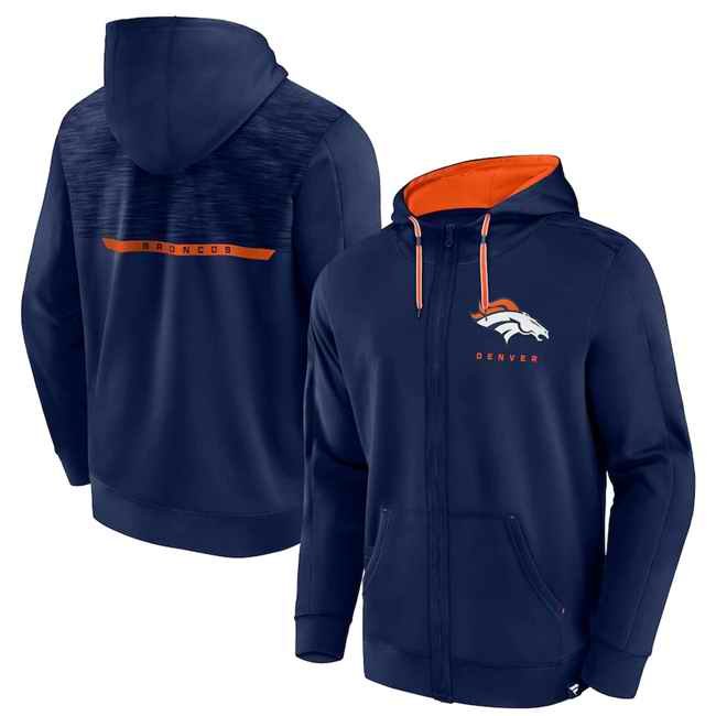 Men's Denver Broncos Navy Defender Evo Full-Zip Hoodie