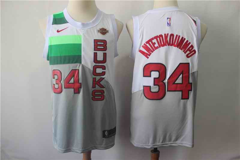 Men's Milwaukee Bucks #34 Giannis Antetokounmpo White 2018/19 Earned Edition Swingman Stitched NBA Jersey