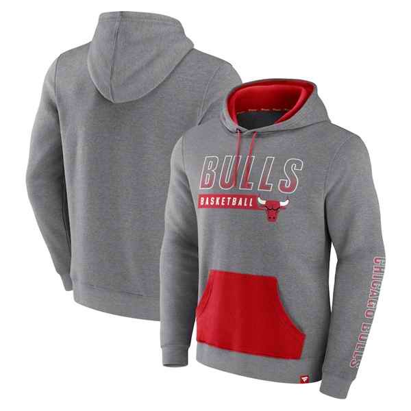 Men's Chicago Bulls Heathered Gray Off The Bench Color Block  Pullover Hoodie