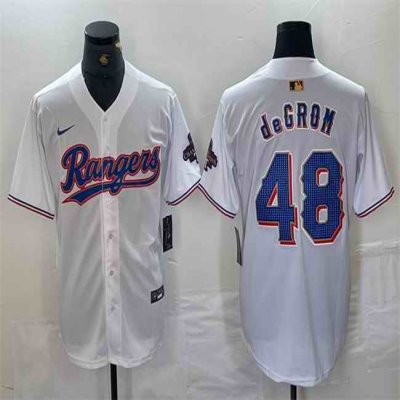 Men's Texas Rangers #48 Jacob deGrom White Gold Cool Base Stitched Baseball Jersey