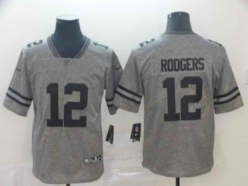 Men's Green Bay Packers #12 Aaron Rodgers Grey Stitched NFL Jersey