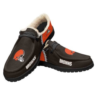 Men's Cleveland Browns Loafers Lace Up Fuzzy Lined Shoes 00 (Pls check description for details)