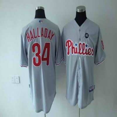 Phillies #34 Roy Halladay Stitched Grey Youth MLB Jersey