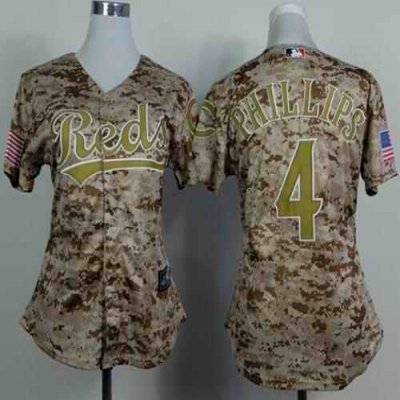 Reds #4 Brandon Phillips Camo Women's Alternate Cool Base Stitched MLB Jersey