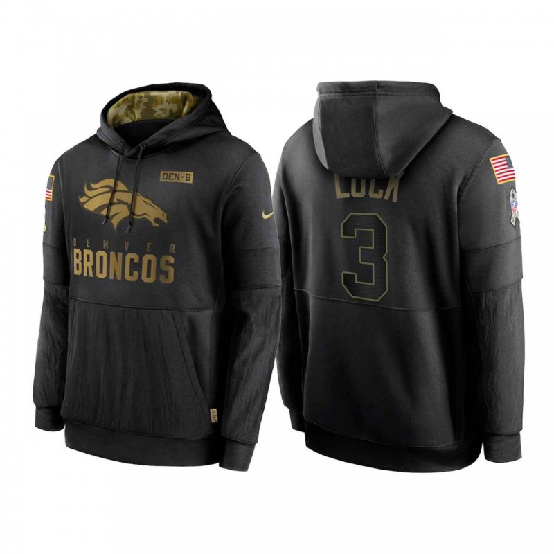 Men's Denver Broncos #3 Drew Lock 2020 Black Salute to Service Sideline Performance Pullover Hoodie