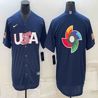 Men's USA Baseball 2023 Navy World Baseball Big Logo Classic Stitched Jersey