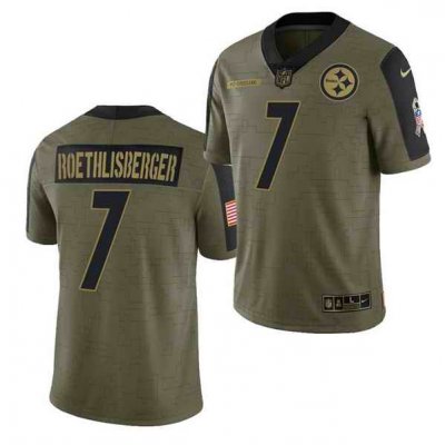 Men's Pittsburgh Steelers #7 Ben Roethlisberger 2021 Olive Salute To Service Limited Stitched Jersey