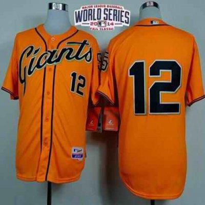 Giants #12 Joe Panik Orange Alternate Cool Base W/2014 World Series Patch Stitched MLB Jersey