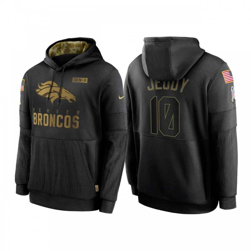 Men's Denver Broncos #10 Jerry Jeudy 2020 Black Salute to Service Sideline Performance Pullover Hoodie