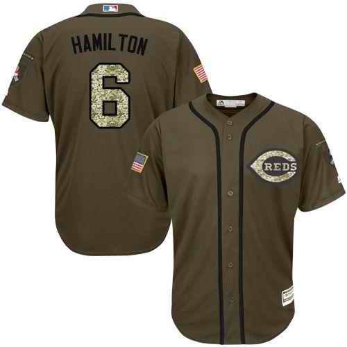 Reds #6 Billy Hamilton Green Salute to Service Stitched Youth MLB Jersey