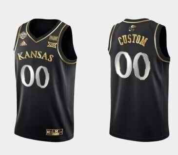 Men's Kansas Jayhawks Custom Black Gold Stitched Basketball Jersey