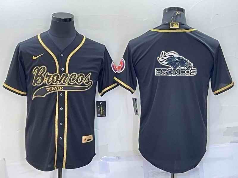 Men's Denver Broncos Black Gold Team Big Logo With Patch Cool Base Stitched Baseball Jersey