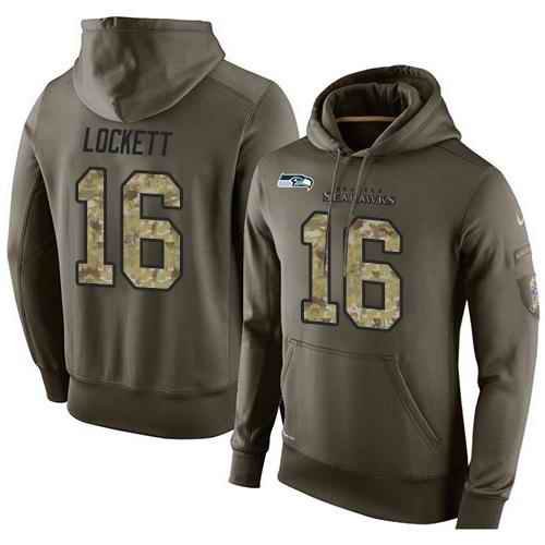 NFL Men's Nike Seattle Seahawks #16 Tyler Lockett Stitched Green Olive Salute To Service KO Performance Hoodie