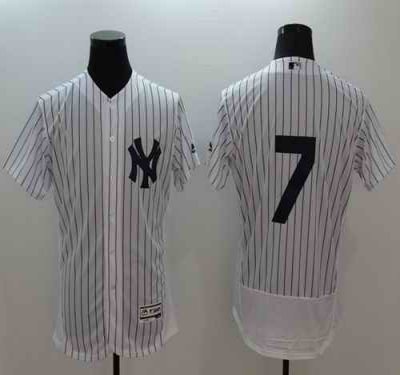 Yankees #7 Mickey Mantle White Strip Flexbase Authentic Collection Stitched MLB Jersey