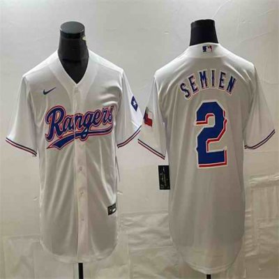 Men's Texas Rangers #2 Marcus Semien White With Patch Cool Base Stitched Baseball Jersey