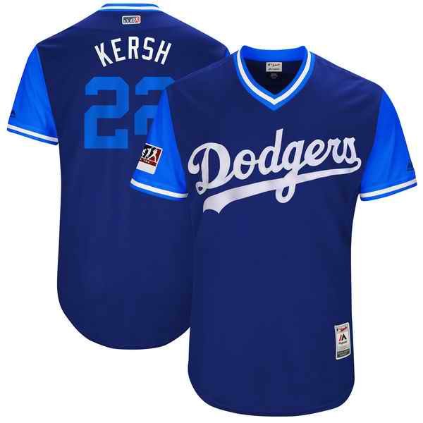 Men's Los Angeles Dodgers #22 Clayton Kershaw Kersh Majestic Royal/Light Blue 2018 Players' Weekend Authentic Stitched MLB Jersey