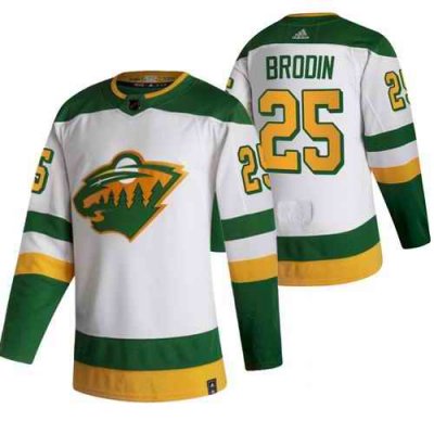 Men's Minnesota Wild #25 Jonas Brodin 2021 White Reverse Retro Stitched Jersey