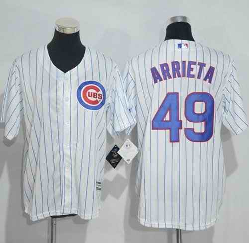 Cubs #49 Jake Arrieta White(Blue Strip) Cool Base Stitched Youth MLB Jersey