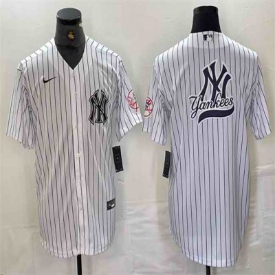 Men's New York Yankees White Team Big Logo Cool Base Stitched Baseball Jersey