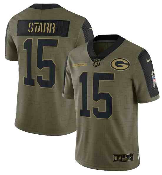 Men's Green Bay Packers #15 Bart Starr 2021 Olive Salute To Service Limited Stitched Jersey