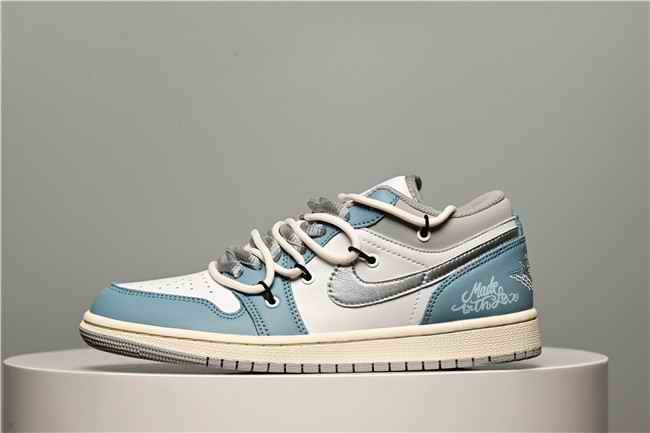 Women's Running Weapon Air Jordan 1 Low Blue/White/Grey Shoes 0358