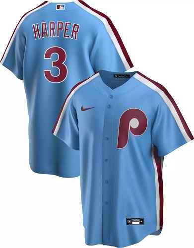 Men's Philadelphia Phillies #3 Bryce Harper Blue Cool Base Stitched Jersey