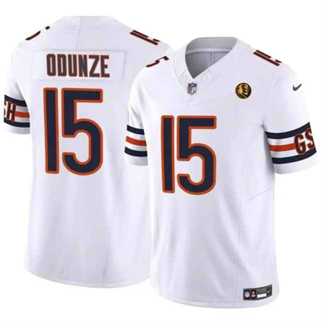 Men's Chicago Bears #15 Rome Odunze White 2023 F.U.S.E. With John Madden Patch Vapor Limited Stitched Football Jersey