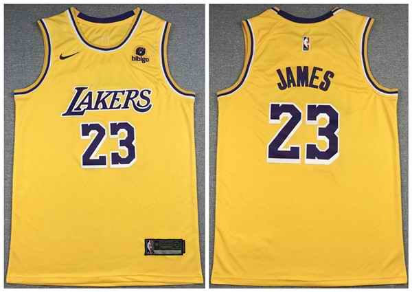 Men's Los Angeles Lakers #23 LeBron James bibigo Yellow Stitched Basketball Jersey