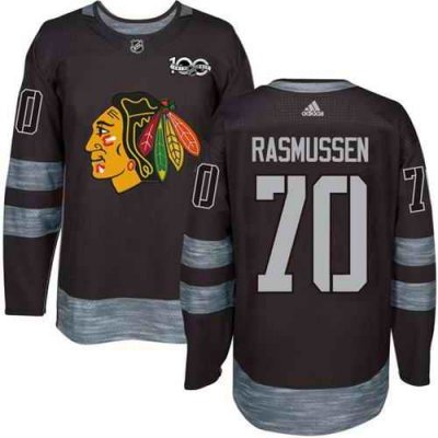 Blackhawks #70 Dennis Rasmussen Black 1917-2017 100th Anniversary Stitched NHL Jersey