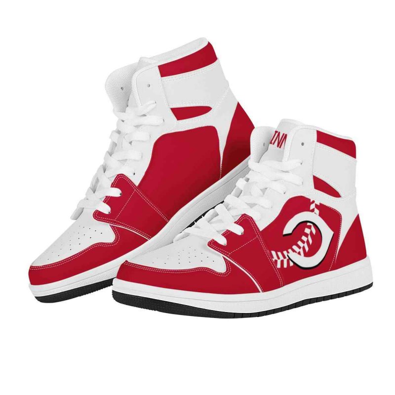 Men's Cincinnati Reds High Top Leather AJ1 Sneakers 002