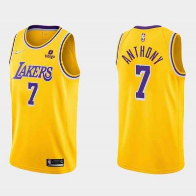 Men's Los Angeles Lakers #7 Carmelo Anthony 75th Anniversary Yellow Stitched Basketball Jersey