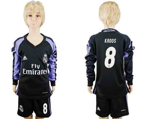 Real Madrid #8 Kroos Sec Away Long Sleeves Kid Soccer Club Jersey