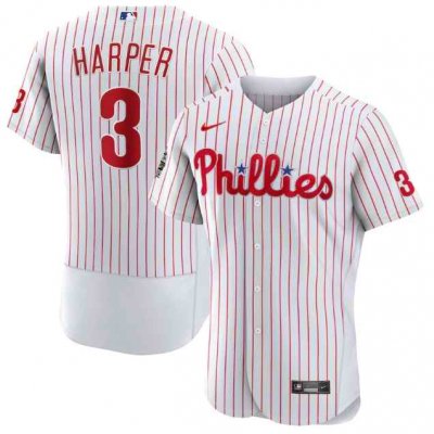 Men's Philadelphia Phillies #3 Bryce Harper White 2022 World Series Flex Base Stitched Baseball Jersey