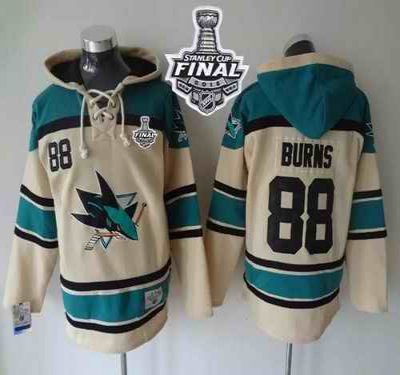 Sharks #88 Brent Burns Cream Sawyer Hooded Sweatshirt 2016 Stanley Cup Final Patch Stitched NHL Jersey