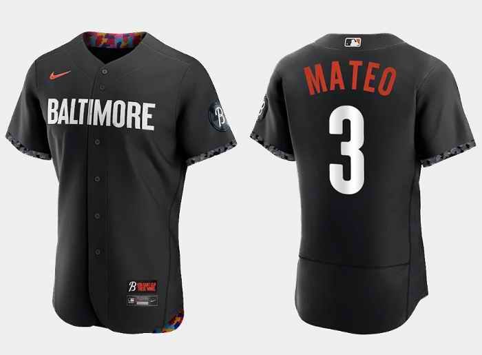 Men's Baltimore Orioles #3 Jorge Mateo Black 2023 City Connect Flex Base Stitched Baseball Jersey