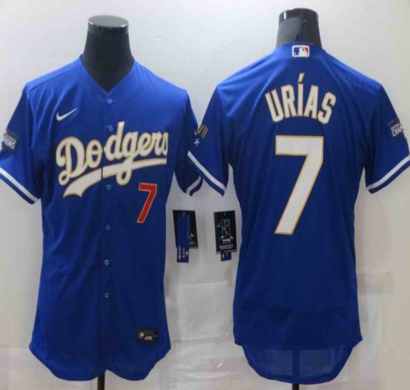 Men's Los Angeles Dodgers #7 Julio Urias Royal Blue Championship Flex Base Sttiched MLB Jersey