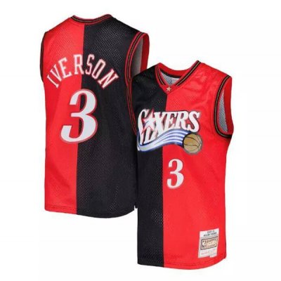 Men's Philadelphia 76ers #3 Allen Iverson Split Red/Black 2000-01 Mitchell & Ness Stitched basketball Jersey