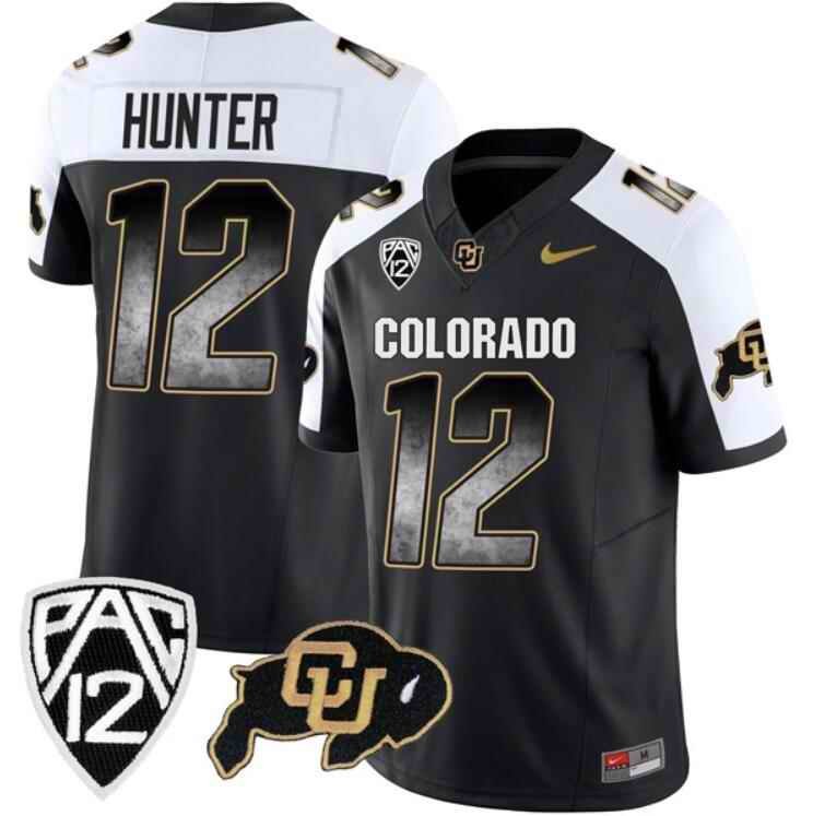 Men's Colorado Buffaloes #12 Travis Hunter Black/White "Arch Smoke'' 2023 F.U.S.E. With PAC-12 Patch Stitched Football Jersey