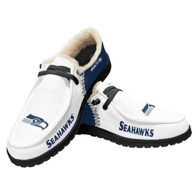 Women's Seattle Seahawks Loafers Lace Up Fuzzy Lined Shoes 001 (Pls check description for details)