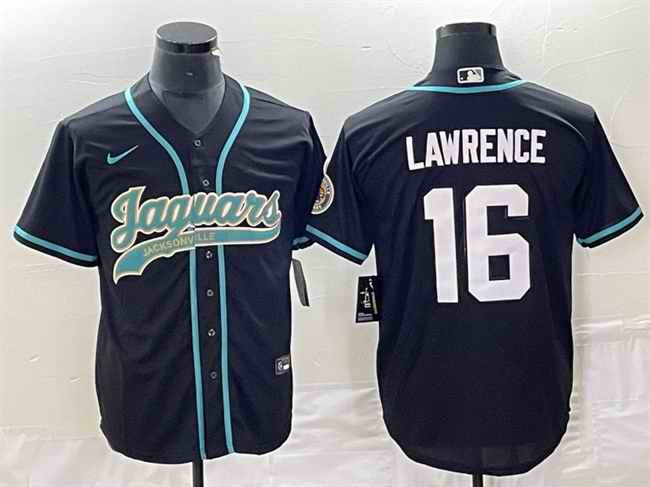 Men's Jacksonville Jaguars #16 Trevor Lawrence Black With Patch Cool Base Stitched Baseball Jersey