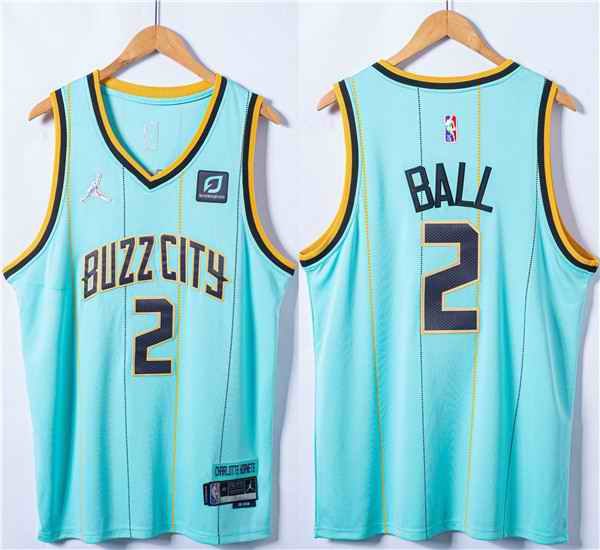 Men's Charlotte Hornets #2 LaMelo Ball Blue 75th Anniversary Stitched NBA Jersey