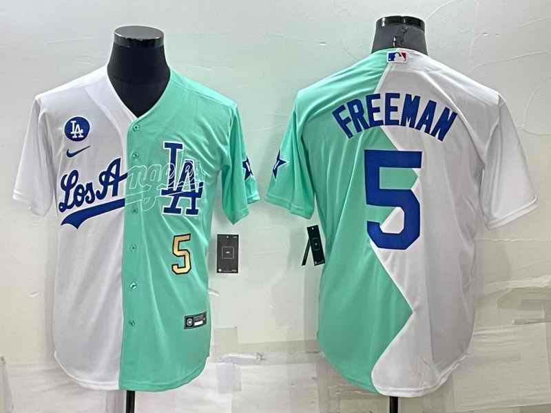 Men's Los Angeles Dodgers #5 Freddie Freeman 2022 All-Star White/Green Cool Base Stitched Baseball Jersey